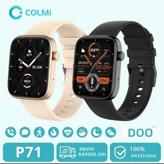 Smartwatch Unissex Colmi p71, relógio inteligente, chamada de voz, monitoramento, saúde, Resistente a água, notificações inteligentes, assistente voz entre outros