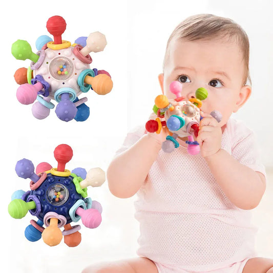 brinquedos sensoriais para bebês , Dê 0 a 12 meses  mordedor em silicone, chocalho, girando bola, agarrador, atividade de desenvolvimento do bebê