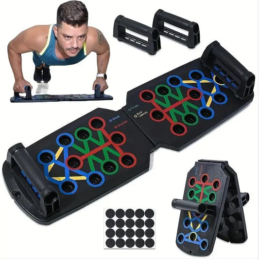 Conjunto de prancha multifuncional portátil com alças, equipamento fitness dobrável para peito, abdômen, braços e costas, treinamento prático e completo